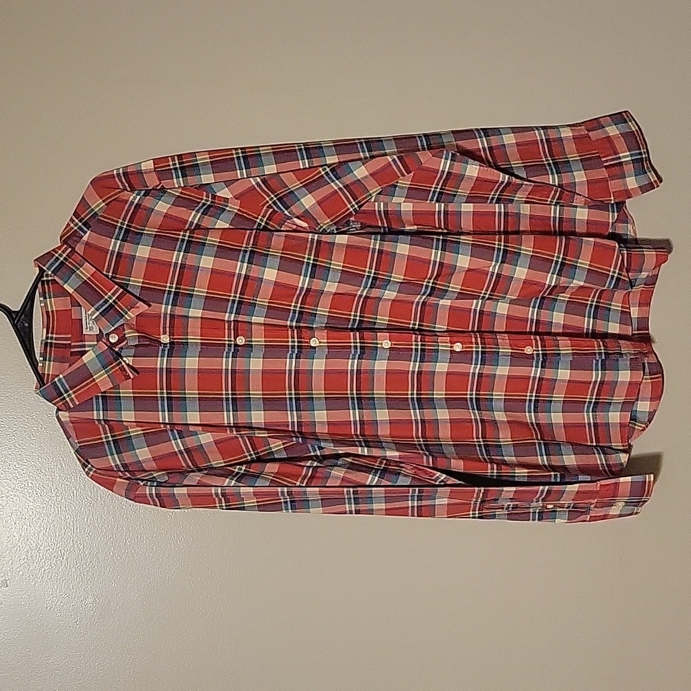 J. Crew Factory Red‎ White & Blue Pop-Over Plaid Longsleeve Shirt Mens Size XL